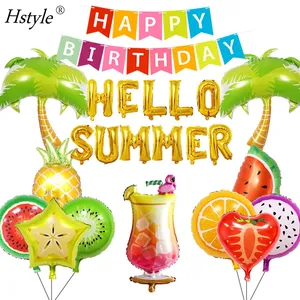 Hawaian Hello Summer Luau, товары для вечеринки, украшения на день рождения, баннер на день рождения, кокосовое дерево, фруктовые воздушные шары для вечеринки ST026