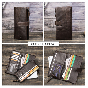 Portefeuille RFID Contact's Dropship en Cuir Véritable Vintage avec Fermoir pour Hommes, Portefeuille Téléphone Grande Capacité, Pochette en Cuir pour Hommes et Femmes - Product Image 3
