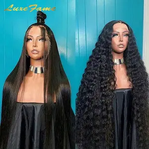 Luxefame Hd Braziliaanse Human Hair Lace Front Pruik, Natuurlijke Pruiken Menselijk Haar Lace Front,Deep Wave Virgin Hair Lace Pruik Met Baby Hair