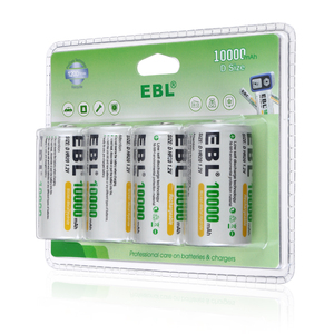 Pilas Recargables EBL D de 10000mAh Ni-MH de Alta Capacidad, Paquete de 4 Unidades en Empaque Nuevo - Product Image 1