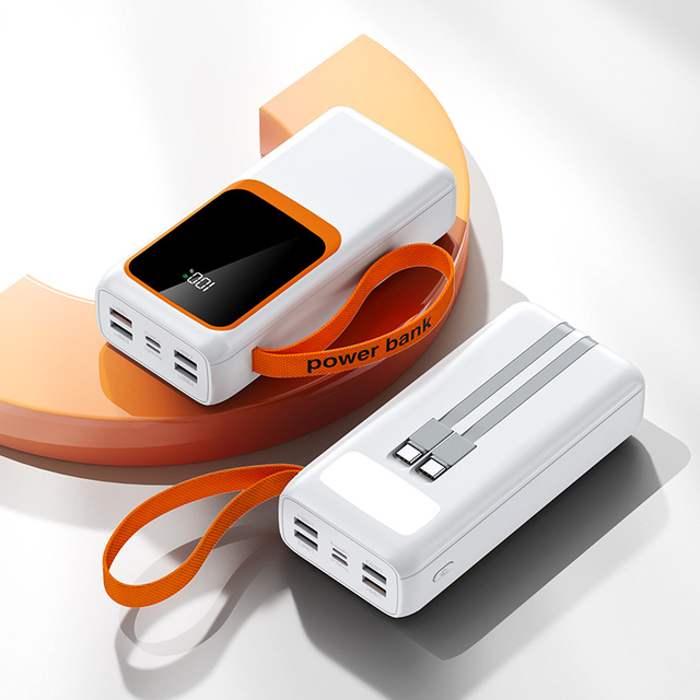 PD 22.5W Large Capacity Power Bank 30000mah 4USB Type-C Output Built-in Two Cables Powerbank with Light Lanyard PB51
