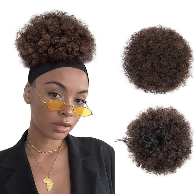 Afro Puff Drawstring Ponytail Hair Extension Synthetic Kinky Curly Hair Puff Bun Hair Pieces Afro Donut Hairpieces Extensions