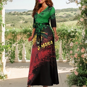 <strong>Top</strong> Fashion <strong>Jamaican</strong> Women's Summer Formal Dresses Short Sleeve Wrap V Neck Dresses Bridesmaid Wedding Guest Dress with Pockets - Product Image 3