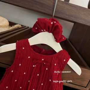 Child Star Circle Baby Girls Red Polka Dot Sleeveless Dress With Hair Tie Breathable Skirt Summer Outfit - Product Image 4