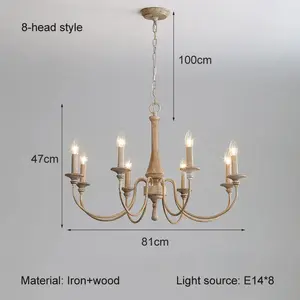 8 teste di legno retrò americano lampadario ristorante francese famiglia camera da letto Nordic casa soggiorno cucina luce a soffitto