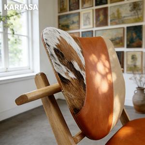 <span class=keywords><strong>Fauteuil</strong></span> individuel en bois massif de style nordique moderne avec revêtement en cuir de vache et <span class=keywords><strong>fourrure</strong></span> pour salon, hôtel, chambre à coucher - Product Image 2