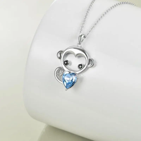 Joyería Fina de Plata de Ley 925, Lindo Collar con Colgante de Corazón de Mono de Cristal para Mujer