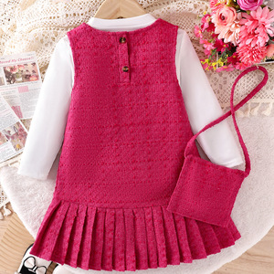 Conjunto de Ropa para Niñas Pequeñas de 2 a 7 Años, Camiseta de Cuello Redondo, Vestidos sin Mangas Color Rojo Rosa, Bolso, Ropa de Invierno para Niños Pequeños - Product Image 4