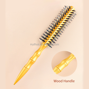 Pettine per Parrucchieri in Oro con Setole di Cinghiale e Nylon, Spazzola Rotonda con Manico in Legno per Asciugatura, Arricciatura e Lisciatura - Product Image 4