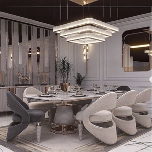 Juego de Comedor de Lujo Foshan con Cubierta de Mármol Italiano, Sillas Tapizadas en Cuero, 6 Asientos, Patas de Acero Inoxidable Doradas, para Villa o Restaurante - Product Image 2