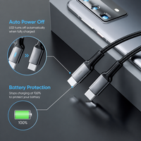 Câble USB-C tressé en nylon avec LED et arrêt automatique 3A, charge rapide intelligente, protection de la batterie pour smartphone
