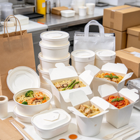Boîtes à emporter en papier blanc biodégradable OEM d'usine, pliables, jetables, pour nouilles chinoises, pâtes, riz et autres aliments