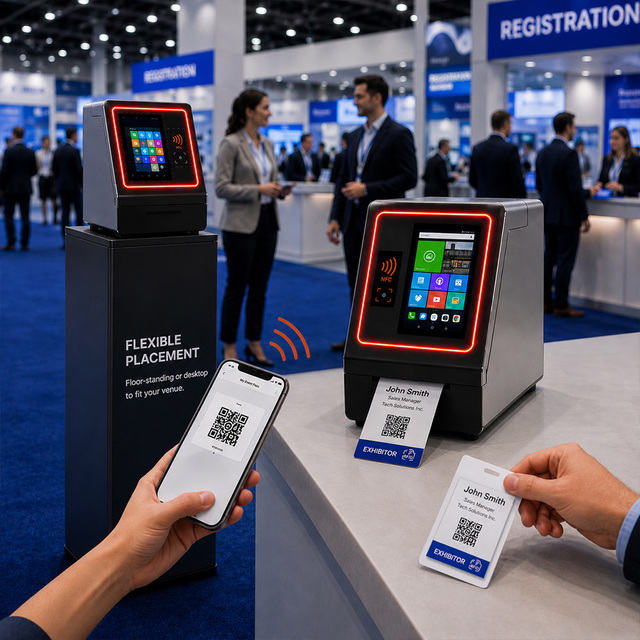 MASUNG Self-Service RFID Badge Printing Kiosk NFC Label Printer Machine for Exhibition Trade Shows Event Registration & Check-in