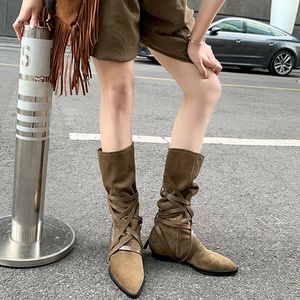 Bottes d'équitation en daim à bout pointu, respirantes, rehaussantes, hauteur genou, pour femme, à talons hauts, nouvelle collection, faible MOQ - Product Image 2