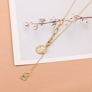 قلادة دب جديدة فضية 925 حلي للأطفال سترة نسائية مطلية بالذهب قلادة عنق ورقية قلادة ضيقة للنساء - Product Image 6