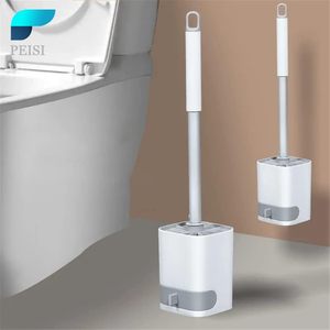 Cepillo de limpieza para inodoro de TPR suave con diseño de montaje en pared, cepillo de silicona para inodoro con soporte para baño. - Product Image 2