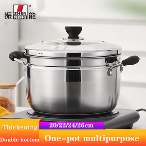 Zhenneng, venta al por mayor, venta al por menor, 24cm y vaporera de acero inoxidable de ollas de cocina, olla para sopa con rejilla de vapor interna y tapa de vidrio templado - Product Image 3