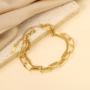 Bracelet Multicouche Élégant en Acier Inoxydable Plaqué Or 18 carats pour Femme, Motif Géométrique Maillons Cubains, Double Couche, Breloque Tendance - Product Image 6