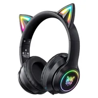 Headset Musik Anak-anak Laris 2022 Headphone Multifungsi Berkabel Telinga Kucing dengan Lampu Berkedip dengan Kartu TF untuk Anak Perempuan Wanita