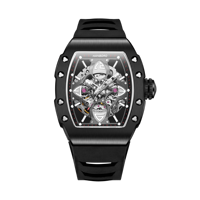 Montre mécanique automatique pour homme HANBORO King Series, design squelette trèfle, cadran en verre, bracelet en caoutchouc, mode personnalisée