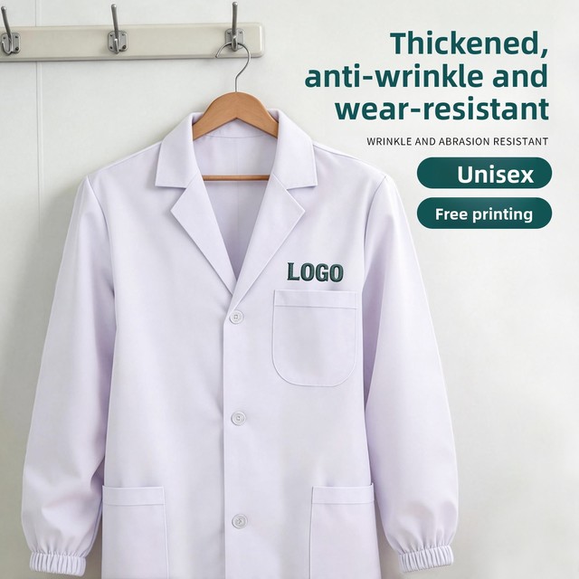 Unisex White Polyester/Cotton Dobby Lab Coat University Chemistry Lab Uniform Doctors Workwear Pharmacy Beauty-salon