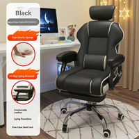 Chaise de conférence réglable à dossier haut en cuir PU, appui-tête inclinable à 160 degrés, coussin lombaire mobile, repose-pieds rétractable, roulettes