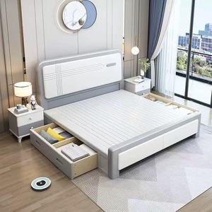 Modern Minimalist Solid Wood <b>Bed</b> 1.8M <b>Storage</b> Master Bedroom <b>White</b> Double <b>Bed</b> <b>With</b> Thickened <b>Frame</b> For Adults And Elderly - Product Image 2
