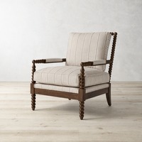 Fauteuil d'appoint de style américain, fauteuil simple, cadre en bois bobbin, rembourrage rayé, dossier haut, fauteuil de détente pour salon