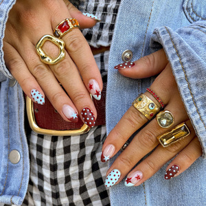 <span class=keywords><strong>Faux</strong></span> <span class=keywords><strong>ongles</strong></span> à pression Stiletto, bleu et <span class=keywords><strong>bordeaux</strong></span> à pois avec motif étoile, <span class=keywords><strong>faux</strong></span> <span class=keywords><strong>ongles</strong></span> réutilisables en ABS pour femmes - Product Image 3