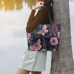 Bolso de hombro con estampado de mariposas florales, bolso de mano con cremallera, bolso de mano duradero de PU para viajes diarios - Product Image 6