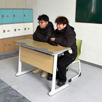 Ensemble de bureau et chaise double en bois pour deux élèves, moderne, écologique et durable, pour l'école primaire, avec service de personnalisation