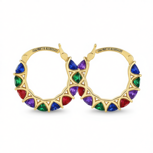 Pendientes de Aro Geométricos Dacanit & Alubeaut, Chapados en Oro, con Piedras Preciosas Multicolores, Joyería de Fiesta para Mujer, Estilo Moderno - Product Image 1