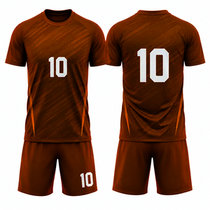 ชุดยูนิฟอร์มฟุตบอลสั่งทำพิเศษ เสื้อและกางเกงขาสั้น สีน้ำตาล 10 ชิ้น แบบซับลิเมชั่น น้ำหนักเบา สำหรับสโมสร โรงเรียน และกีฬา - Product Image 1