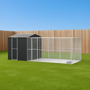 Cage pour animaux de compagnie 250 x 119,69 x 97,24 pouces avec rangement pour oiseaux, structure en fil d'acier métallique pour extérieur, design moderne - Product Image 2