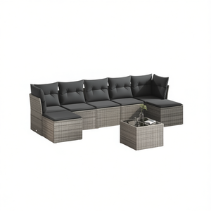 Ensemble de canapés de jardin en rotin gris avec verre trempé, 6 places, mobilier d'extérieur au design contemporain - Product Image 1