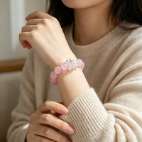Bracelet de luxe en pierres précieuses de 12 mm, énergie curative, cristal de roche naturel, quartz rose de Madagascar, quartz clair, bracelet à perles