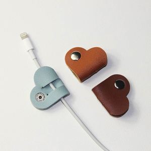 Heart Leather <b>Cable</b> Organizer Tidy Cords Chargers Earphones <b>USB</b> <b>Cable</b> Management Holder Desktop Accessories - Product Image 3