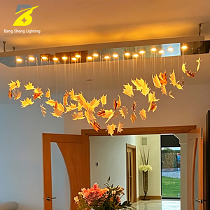 Lampadario <span class=keywords><strong>a</strong></span> Foglia d'Acero con Gradiente Oro e Ambra per Soggiorno Moderno e Hall d'Hotel, Lampada <span class=keywords><strong>a</strong></span> <span class=keywords><strong>Sospensione</strong></span> Lineare - Product Image 1