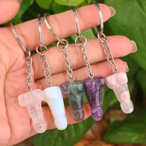 1 Inch Crystal Phallus KeyChain Charms Reiki Chakra Stone Penis Key Ring Natural Healing Crystals Dildo penis Keychain For Gift