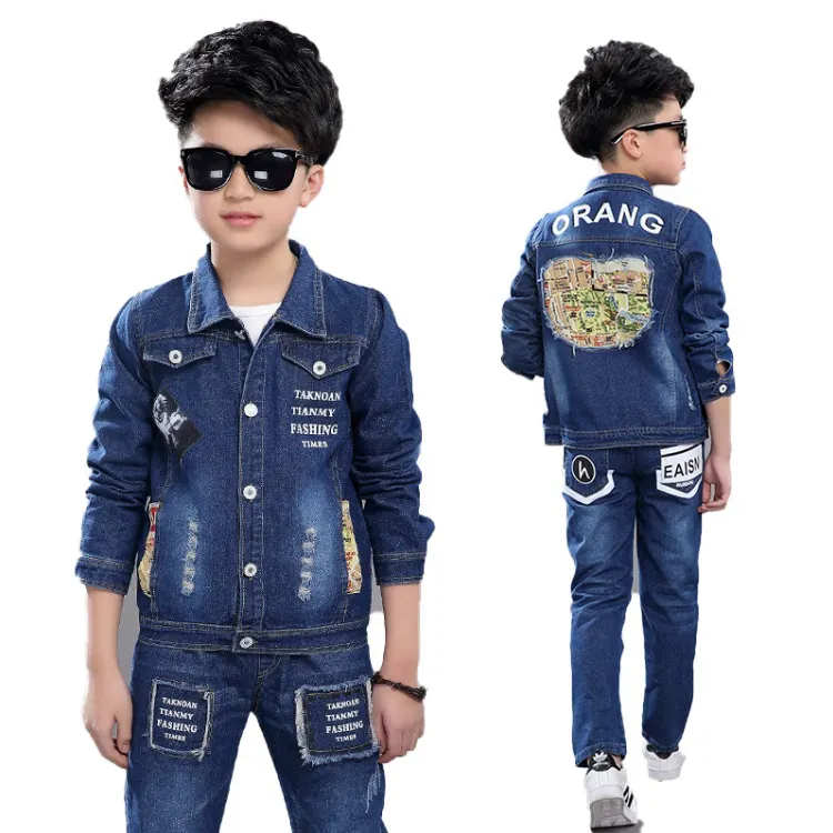 Blue Ripped Distressed Children Girl Wholesale Boys Jacket Kids Jeans