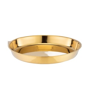 Stainless Steel Round Metal <b>Tray</b> Gold <b>Large</b> Flat Bottom Deep Plate For Hotel Restaurant Serving <b>Trays</b> - Product Image 1