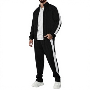 Mens Black Full-Zip <b>Track</b> <b>Jacket</b> with White Side Stripes and Matching Pants Tracksuit OEM ODM Wholesale Apparel - Product Image 1