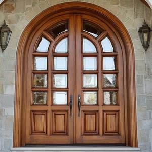 XIYATECH Traditionele Villa Massief Houten Dubbel Glas Zijlicht Buitendeur Hoofdingang Opstaande Paneel Voordeur - Product Image 1