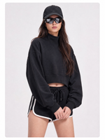 Sweat-shirt ample à col montant, coupe droite, avec épaules tombantes et ourlet incurvé, en stock, personnalisation du logo possible