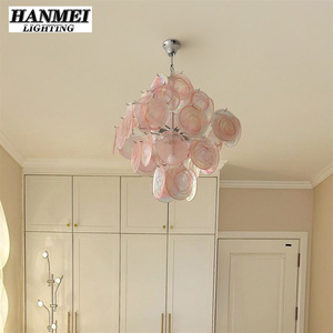 Luminaire suspendu moderne de forme carrée, de taille moyenne, de forme ronde, pour salon, chambre à coucher, hôtel, avec abat-jour en verre brun HM-LK-6400 Rose - Product Image 5