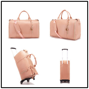 Sac de voyage pratique en cuir PU de grande taille, sac à roulettes, valise à roulettes, sac de voyage pour vêtements, sac de week-end, sac baril - Product Image 5