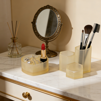 Ensemble de rangement en résine givrée, boîte organisatrice de bijoux multi-compartiments en forme de cœur, support combiné pour pinceaux de maquillage et stylos, support multi-tubes pour pinceaux de maquillage