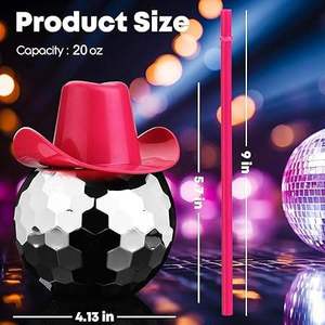 Nuevo Vaso de PP Ecológico Reutilizable Impermeable para Discoteca, Sombrero Vaquero Rosa, Pajitas de Fiesta con Espejo, Tipo de Presión para Cócteles Plateados de los 70 - Product Image 5