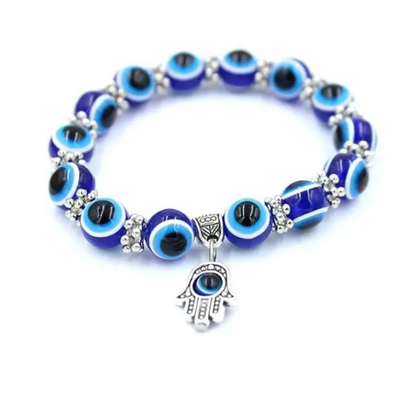 Pulseira acrílica religiosa, pingente frisado de acrílico, para homens e mulheres, joia de contas de olhos azuis