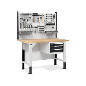 Établi réglable Fami Master BR 150cm avec plateau en bois, 3 tiroirs et mur perforé - Product Image 1